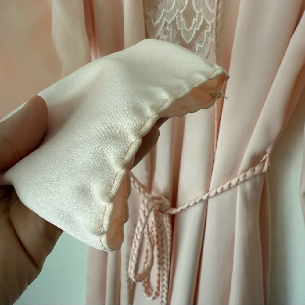 Ralph Montenero Vintage Pink Peignoir Set Maxi Slip Nightgown and Robe S